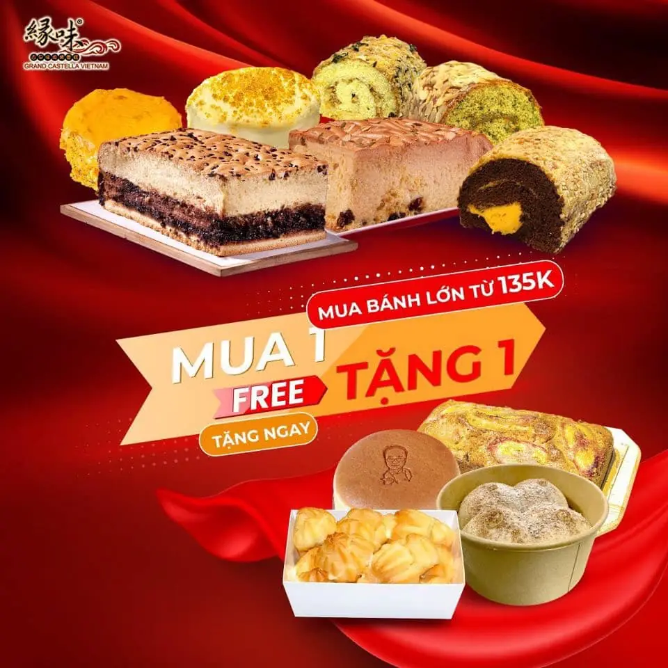 MUA 1 TẶNG 1 TỪ GRAND CASTELLA – THƯƠNG HIỆU BÁNH BÔNG LAN TƯƠI SỐ 1 XỨ ĐÀI