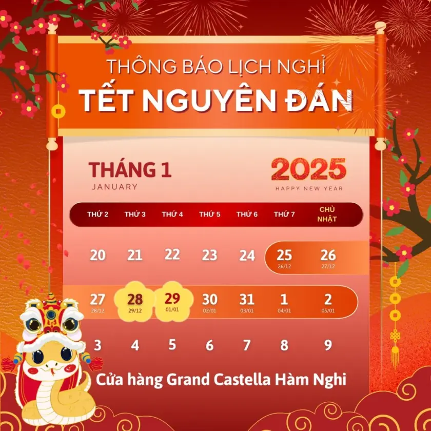 Tết này, Grand Castella mở cửa xuyên Tết tại chi nhánh Hàm Nghi!